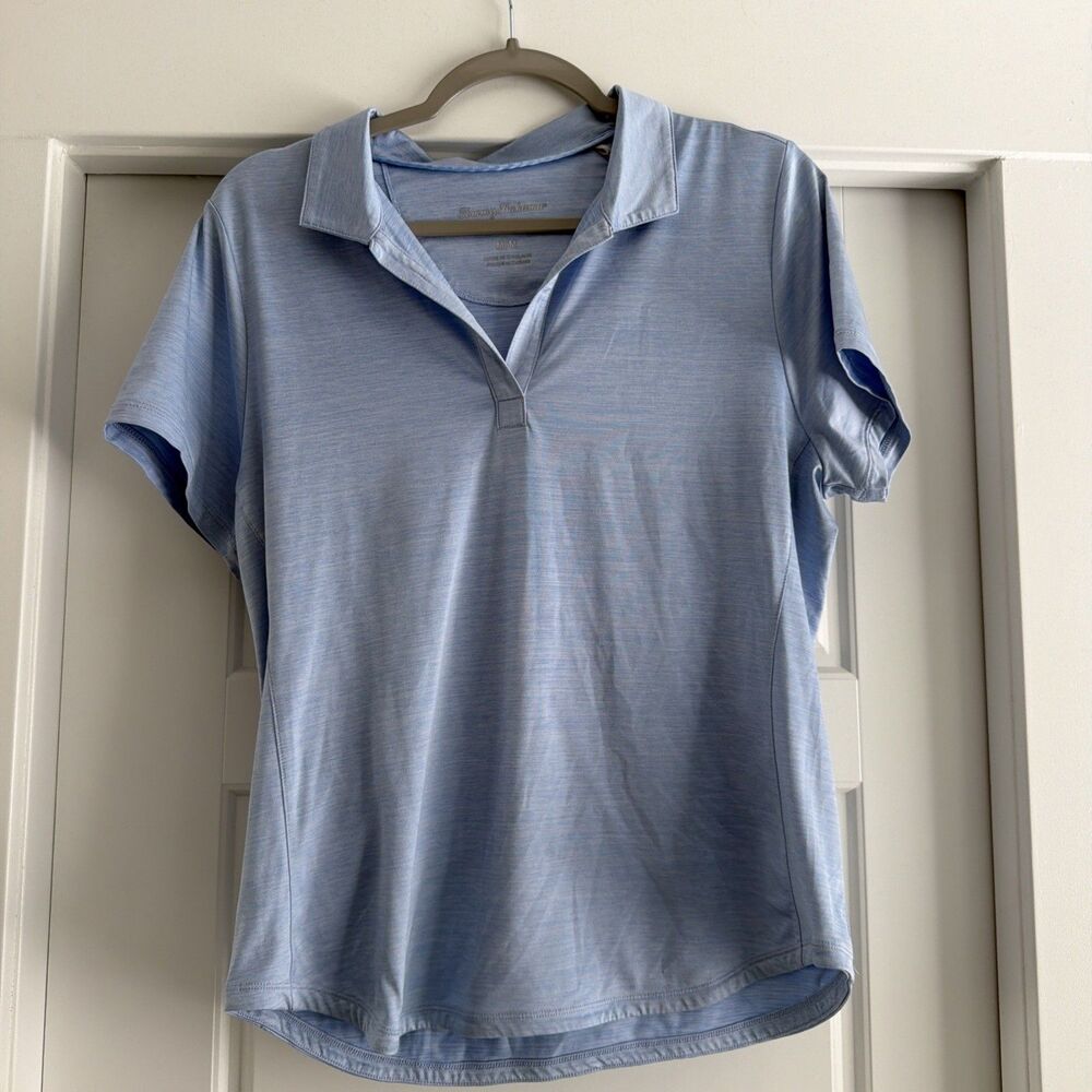 Tommy Bahama Polo Shirt Womens medium Blue IslandZone Short Sleeve Stretch Golf